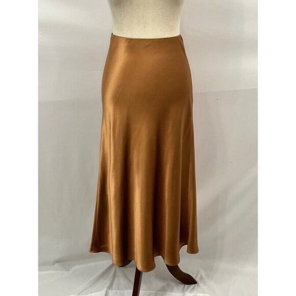REFINE Sz 3 M Tan Gold 100% Silk Lydia Midi Slip Skirt - Picture 7 of 12